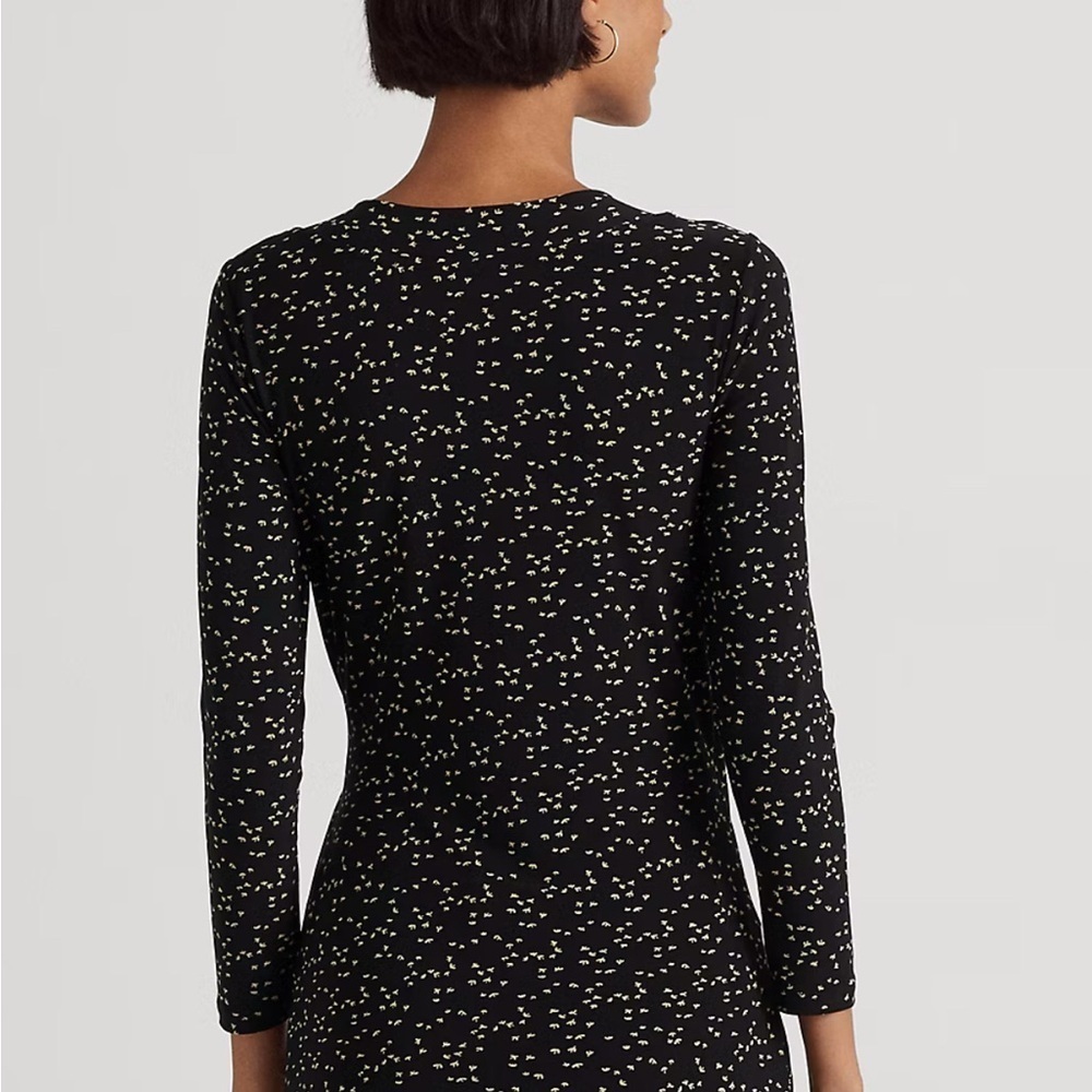 Ralph Lauren Black Label Fitted Wrap Blouse Black and White - Picture 4 of 5